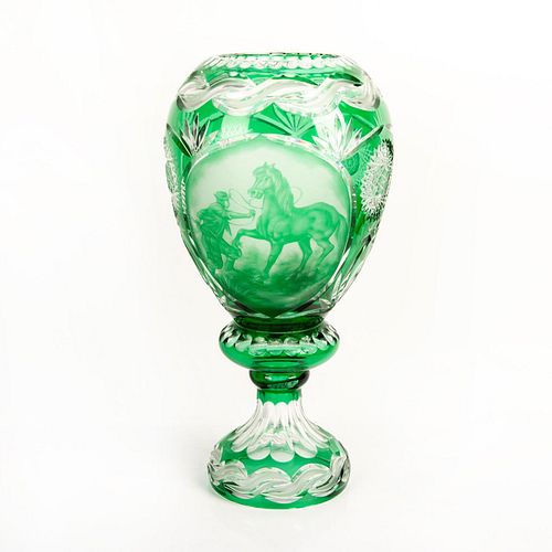 CUT TO CLEAR LIGHT EMERALD CRYSTAL VASE