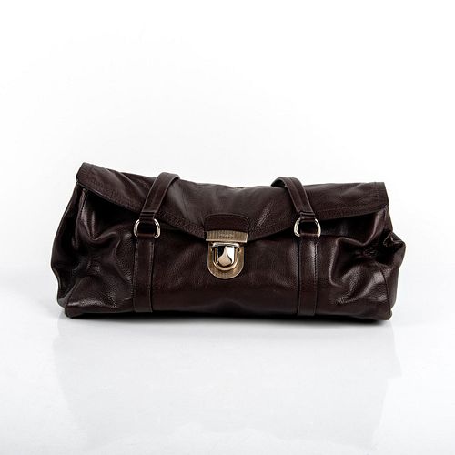 PRADA Brown Leather Push lock Bauletto Shoulder Bag