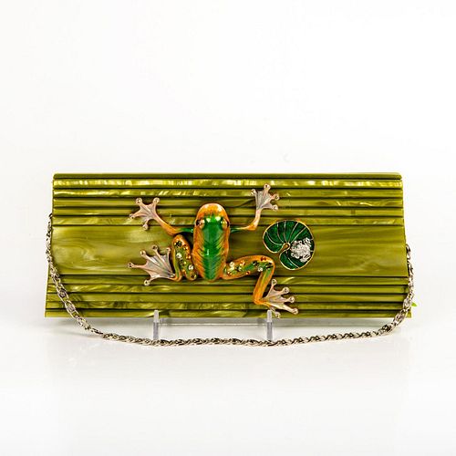 Iris Lane, Metallic Green Jeweled Frog Envelope Clutch