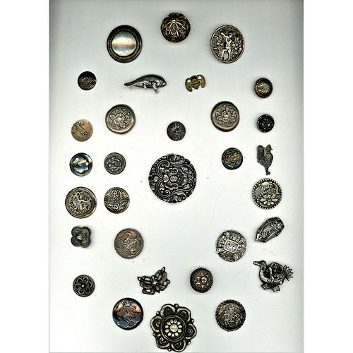 A FULL CARD OF DIV 1 AND 3 ASSORTED SILVER BUTTONS