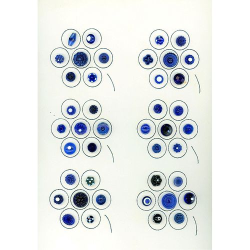 A WHOLE CARD OF DIVISION ONE COBALT BLUE GLASS BUTTONS