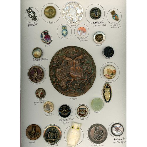 A CARD OF DIV 1 & 3 ASSORTED MATERIAL OWL BUTTONS