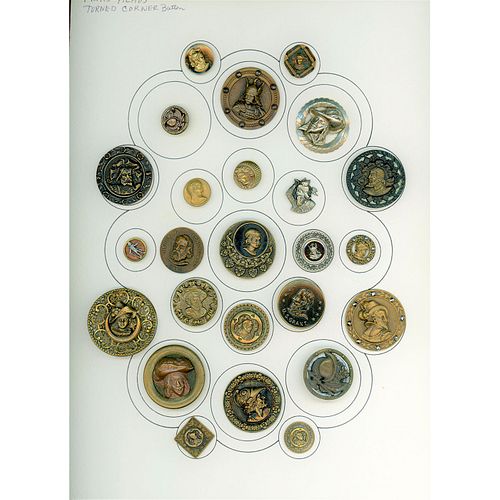 A CARD OF DIVISION ONE ASSORTED METAL HEAD BUTTONS