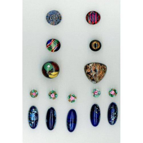 A SMALL CARD OF ASSORTED DIV 1 AND 3 GLASS BUTTONS
