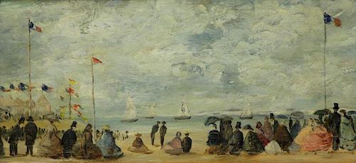 French Impressionist Oil on Wood Panel Beach