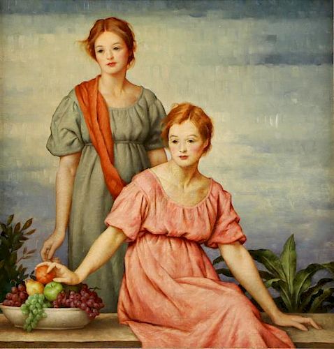 VAILLANT, Louis David. Oil on Canvas. "Sisters