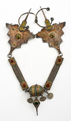 Moroccan Berber Silver Enamel & Glass Necklace