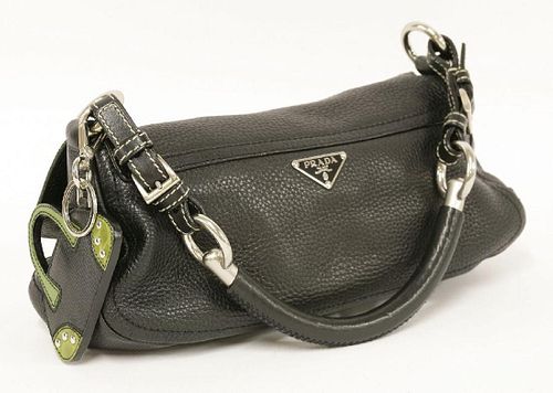 A Prada black grain calfskin leather flap handbag