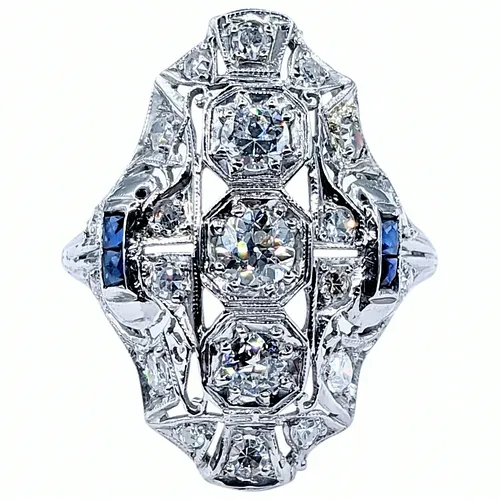 Glamorous Antique Art Deco Diamond Navette Ring