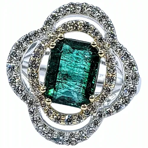 Stylish Emerald & Diamond Cocktail Ring