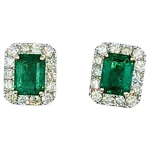 Sophisticated Emerald & Diamond Stud Earrings
