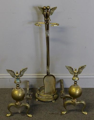 Antique Brass Fire Tools and Andirons.