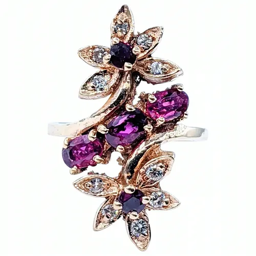 Elegant Ruby & Diamond Floral Cocktail Ring