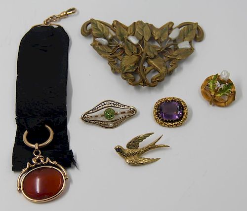JEWELRY. Antique Gold Jewelry Grouping.