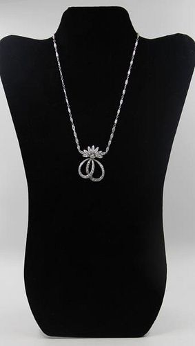 JEWELRY. 14kt White Gold and Diamond Necklace.