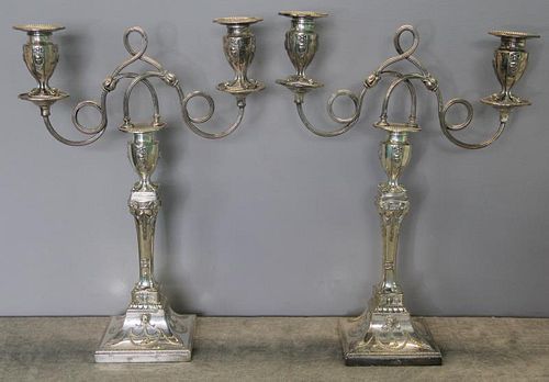 SILVER. Pair of Ornately Decorated Candelabra.