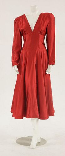 A Bruce Oldfield red satin long sleeve evening dress