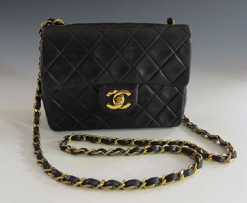 A Chanel vintage black quilted lambskin flap shoulder