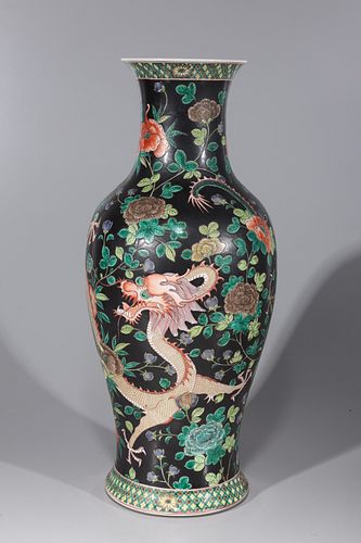 Tall Chinese Famille Noir Porcelain Vase