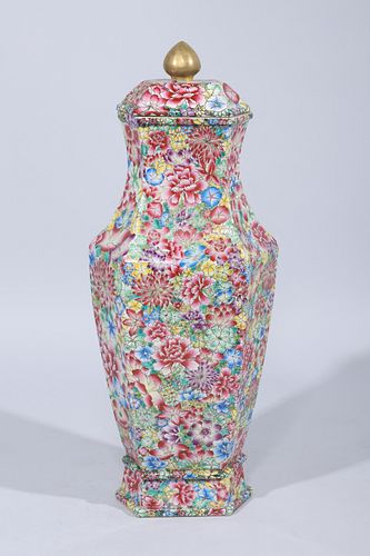 Chinese Millefleur Covered Vase