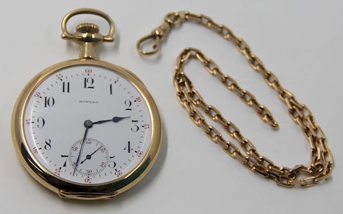 JEWELRY. 14kt Howard Pocket Watch and Fob.