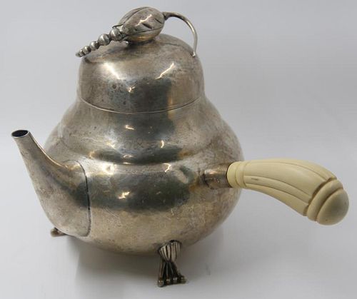 STERLING. Handhammered Footed Teapot.
