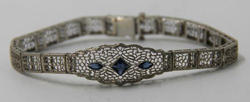 JEWELRY. Antique Filigree 14kt Gold and Sapphire
