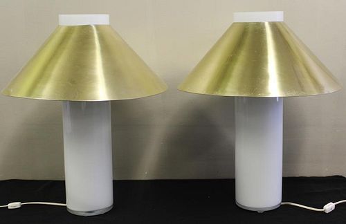Midcentury Koch & Lowy White Glass Table Lamps.