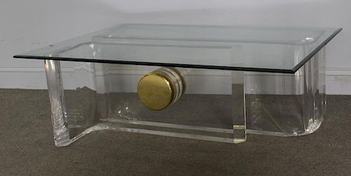Midcentury Lucite and Brass Coffee Table.