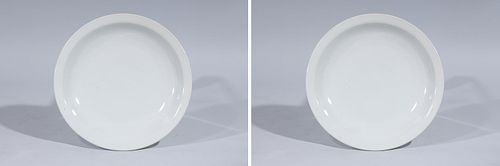 Pair of Chinese Enameled Porcelain White Chargers