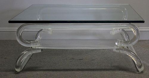 1970s Shaped Lucite and Glass Coffee Table.