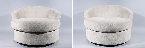 Pair of Modern Uphoslted Circular Swivel Chairs