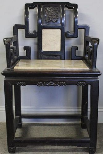Antique Chinese Hardwood Arm Chair with Marble