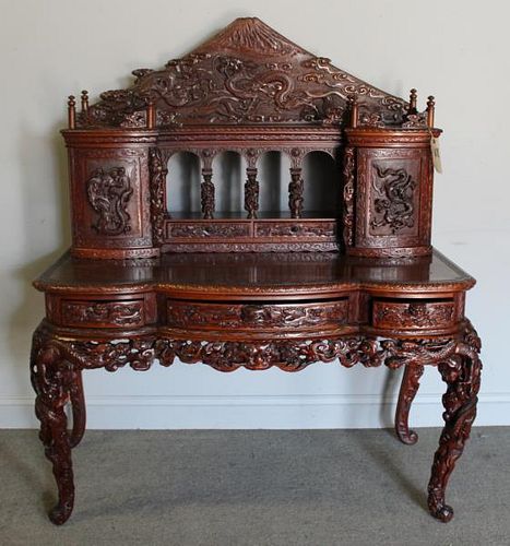 Finely and Highly Carved Antique Asian Desk.