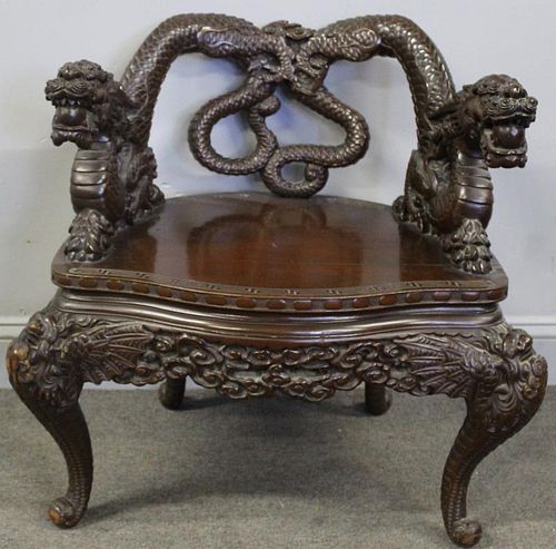 Antique Highly Carved Asian Arm Chair.