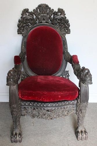 Magnificent, Highly Carved Antique Asian Throne