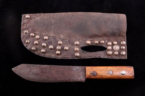 Blackfoot Tacked Leather Sheath & Trade Knife 1890