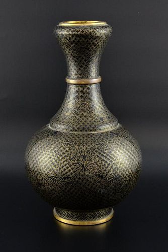 20th century Chinese cloisonne vase, the black ground with scrolling floral and geometric decoration