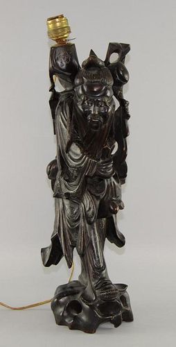Chinese  wood carved figure converted to a lamp 50cm high