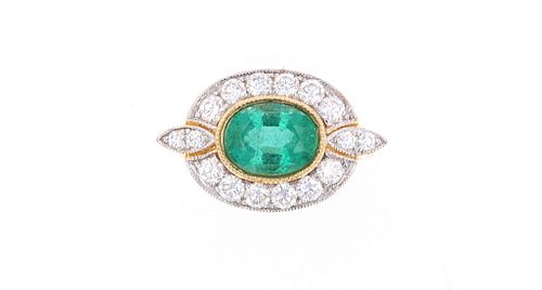 Vintage Emerald & Diamond 18k Yellow Gold Ring