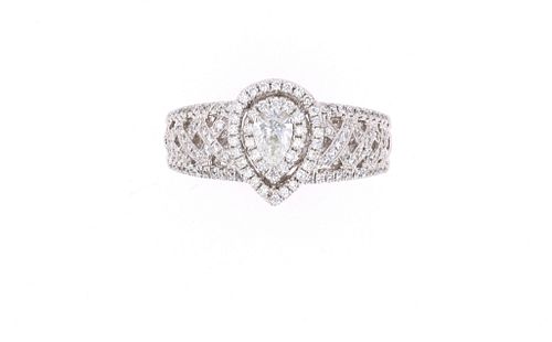 Opulent Pear Diamond & 18k White Gold Ring