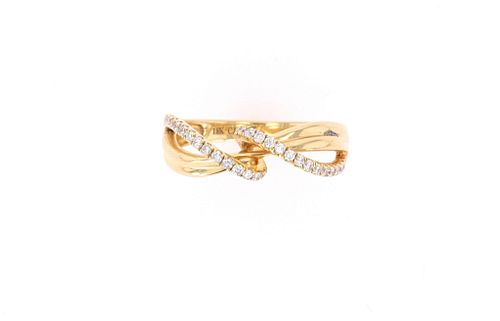 Art Deco Ribbon Diamond & 18k Yellow Gold Ring