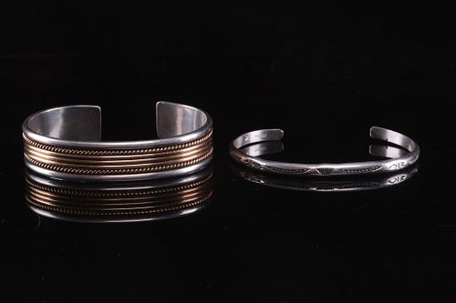 Navajo Sterling Silver & 12k Gold Bracelet Pair