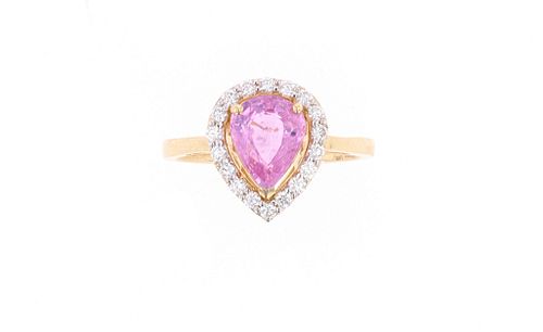 Pink Sapphire Diamond & 18k Yellow Gold Ring