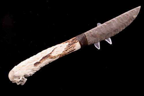 Montana Carved Bone Knapped Crescent Blade Knife