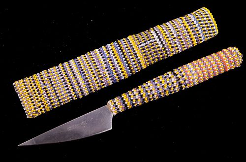Plains Indians Tribal Fully Beaded Knife & Sheath