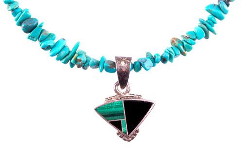 Navajo Ray T. Kinewing Silver Turquoise Necklace
