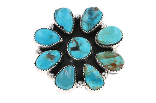 Navajo Ar Yaz Silver Cripple Creek Turquoise Ring