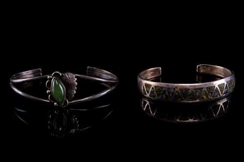 Navajo Silver Jade Chipped Lapis Lazuli Bracelets
