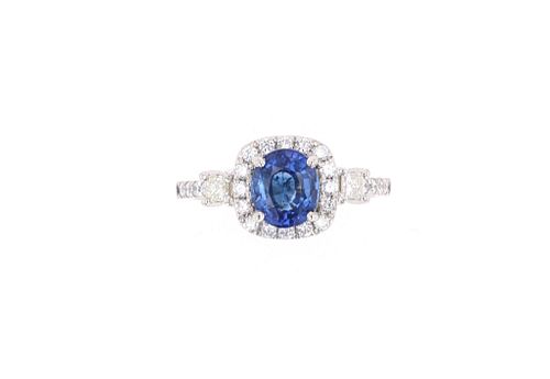 Natural Blue Sapphire Diamond & Platinum Ring